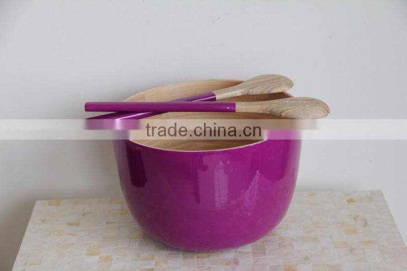 Set of 1 bamboo salad bowl and 2 bamboo salad servers