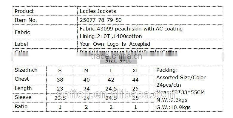 Ladies Jackets 99 peach skin with AC coating factory overrun clothing