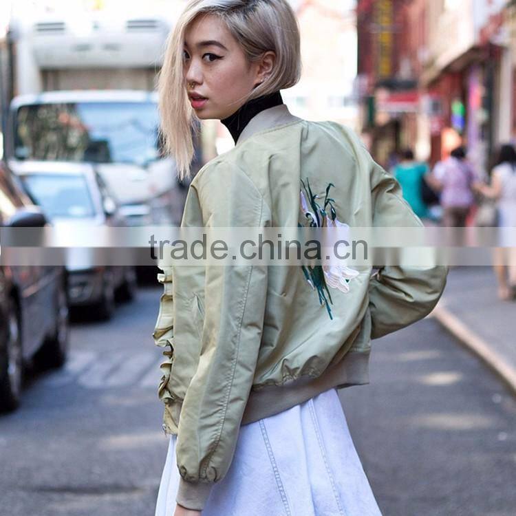 HAODUOYI Women Autumn Army Green Flower Embroidery Back Jacket for Wholesale
