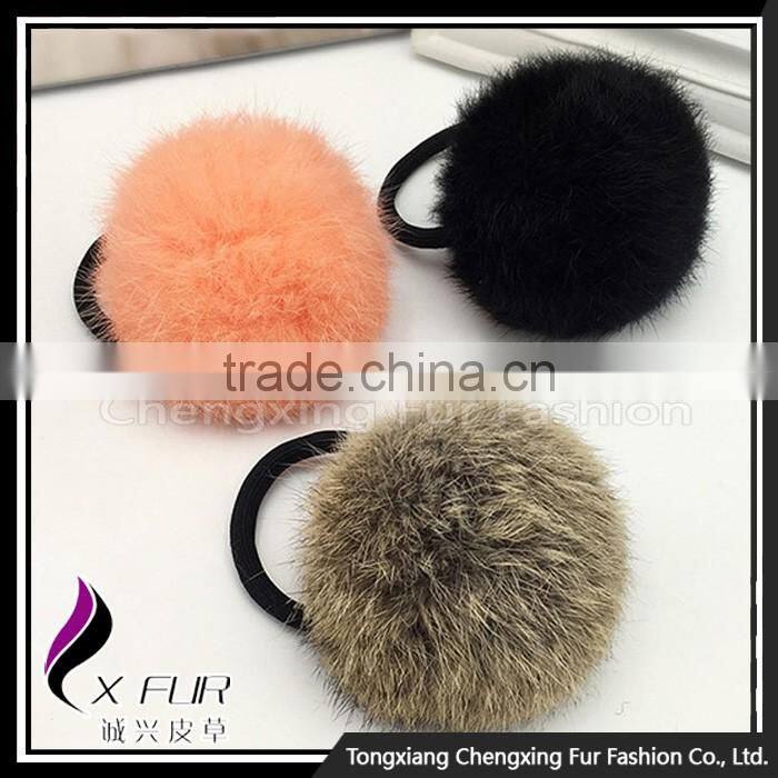 CX-E-12 Genuine Rabbit Fur Ball Elastic Hair Band