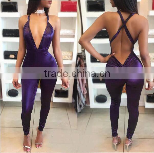 Runwaylover 006 Sexy Summer Playsuits 2017 Ladies Deep V-Neck Backless Jumpsuits