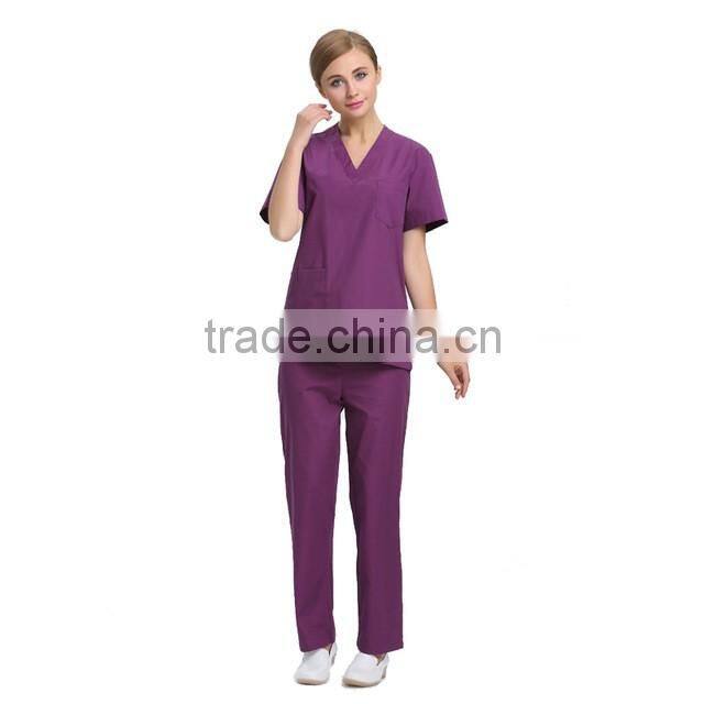 2016 top quality Juqian classic purple V neck summer hospital medical staff uniforms