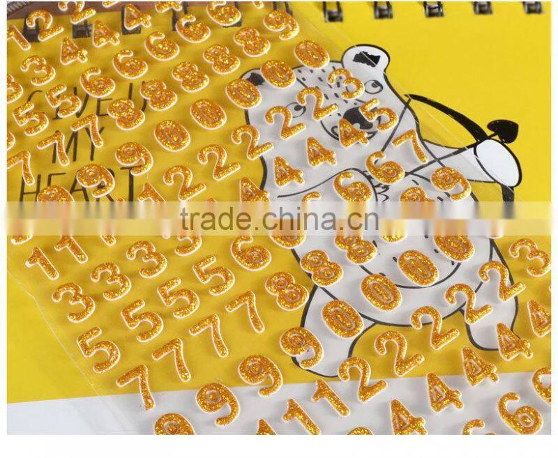 custom cheap adhesive sticker Alphabet / Number shape glitter sticker Children DIY sticker