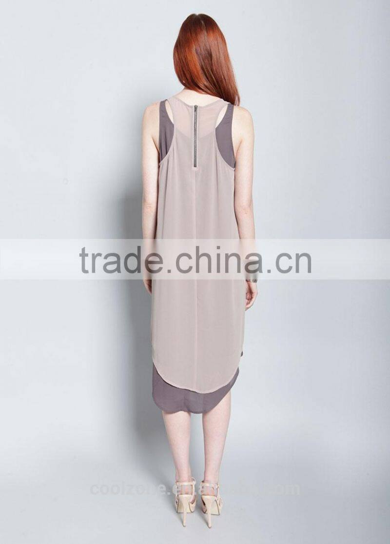 2015 fashion sleeveless round neck lady dress design