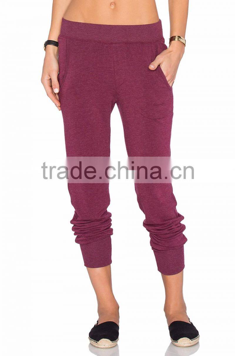 2017 Wholesale elastic waist slant pockets sweat pants for women jogger pants
