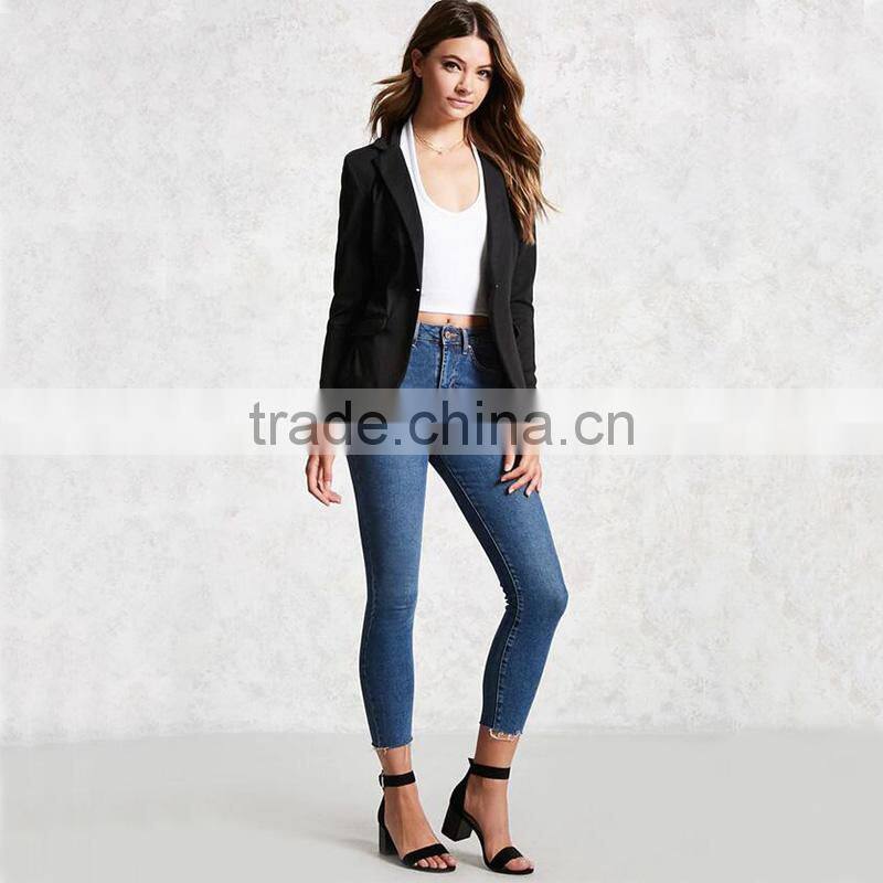 Business womens office notched lapels 3/4 sleeves single-button blazer jacket