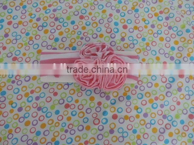 mom&me craft flower hairband 2016 stripe cotton elastic headband with three ruffle flower kids hairwear wholesale