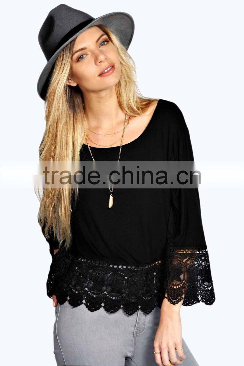 Fashion Women Lace Crochet Loose Tops 3/4 Sleeve Newest Shirt Kimono Casual Blouse For Wholesale 2017