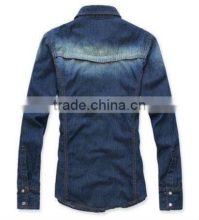 long sleeve denim shirts with two pockets on left chest for men