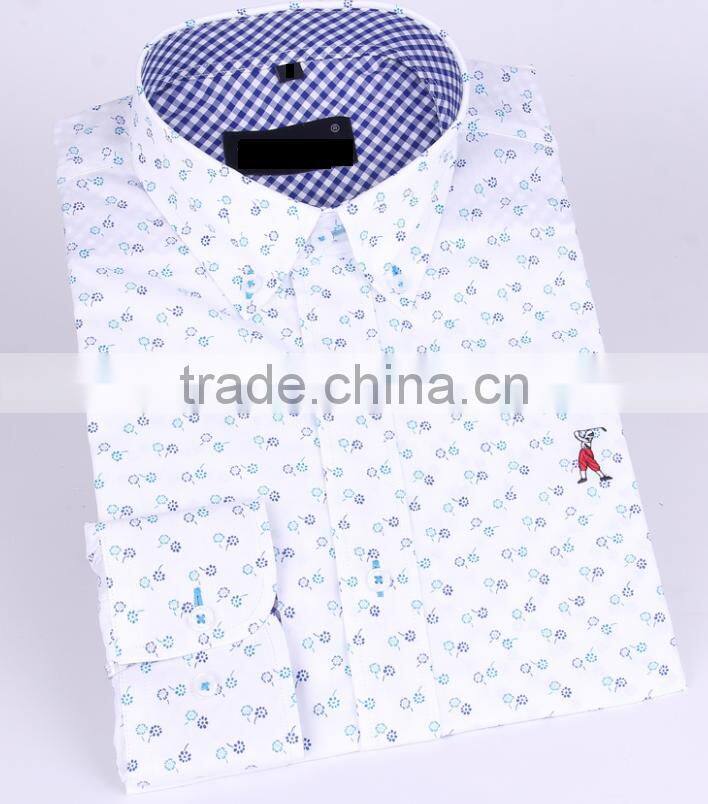 2017 new trend print men long sleeve button-down collar slim fit shirt with contrast collar and cuff