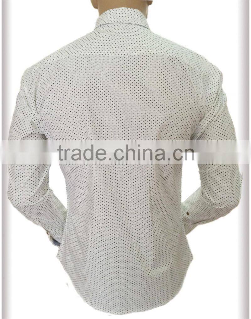 white Polka with folder pocket contrast collar stand casual shirt refreshing