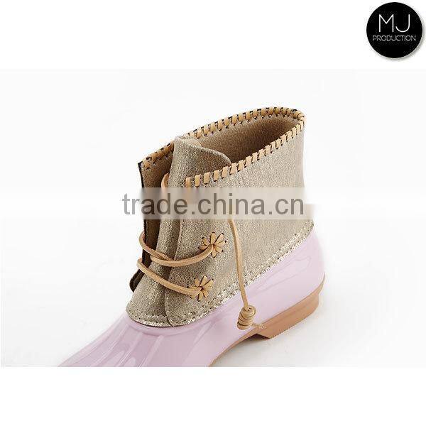 wholesale monogram fashion fur shoes winter rubber ladies ankle snow duck boots for women