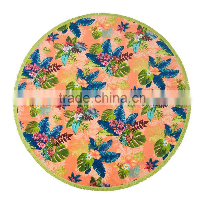 Custom design velour organic beach print towel round with tassels luxury style high quality best price