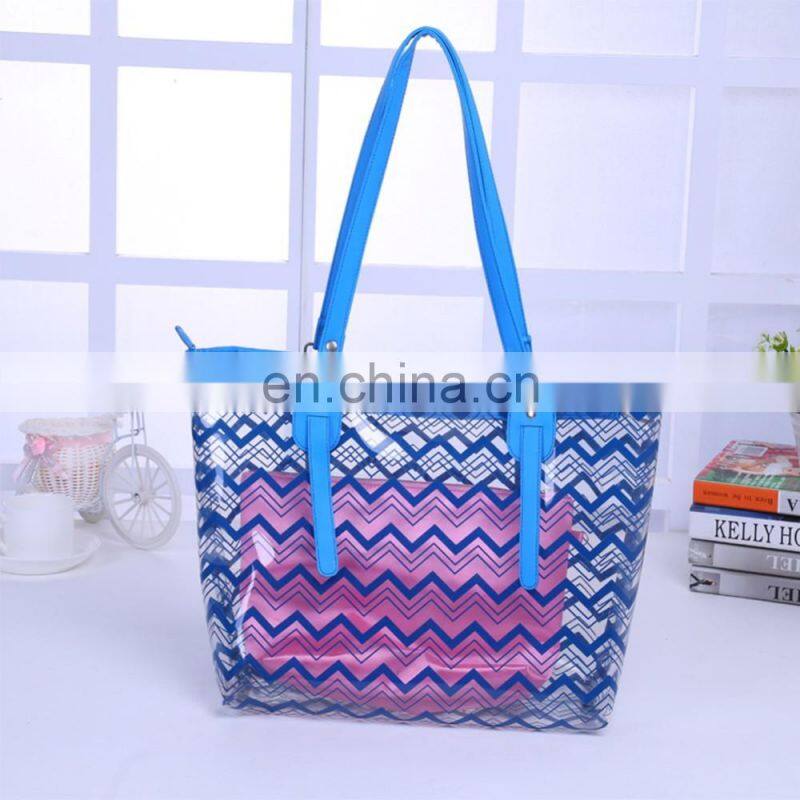 Large Fashion Stripe Zippered Top PVC Women Designers Bags