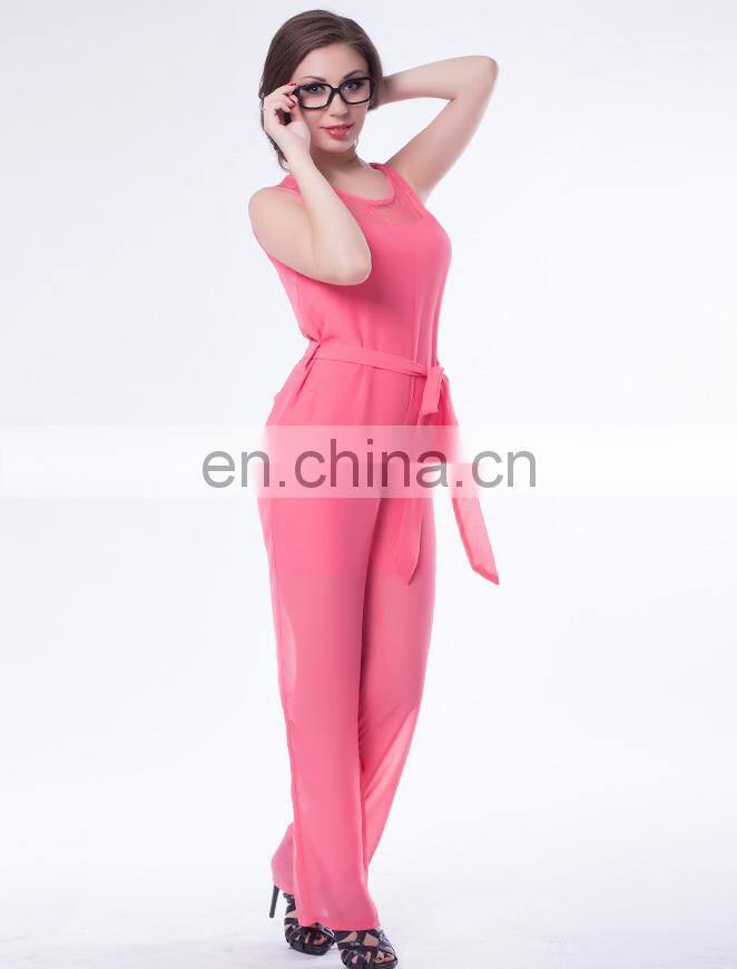 Wholesale factory price elegant pink jumpsuit latest ladies office wear designs
