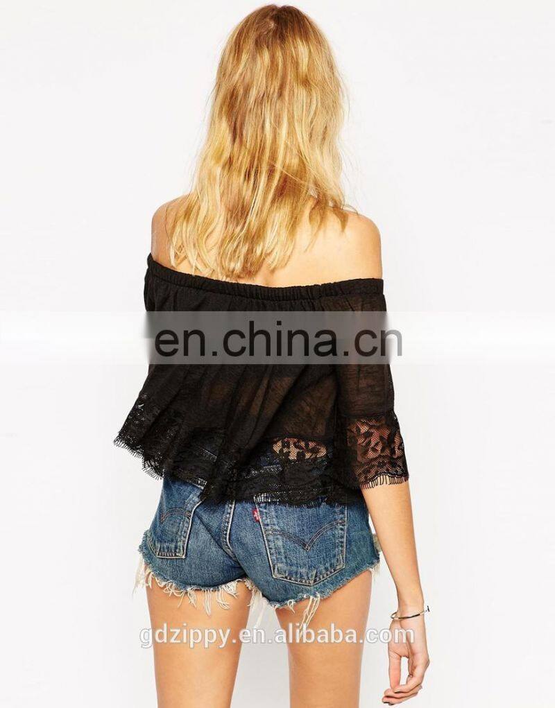 Latest ladies Top with Off Shoulder and Lace Trim Tops