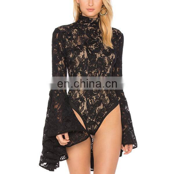 Oem product one piece bodysuit women cotton mesh trim lace bodysuit tops