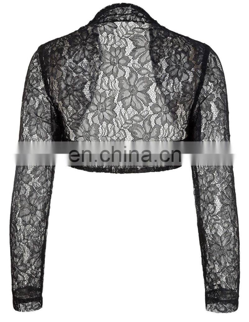 Belle Poque Womens Long Sleeve Cropped Black Lace Shrug Bolero BP000339-1