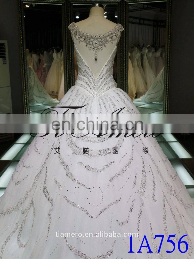 1A756 Princess Heavy Beading Luxury Shining Wedding Gown Evening Dress 2016