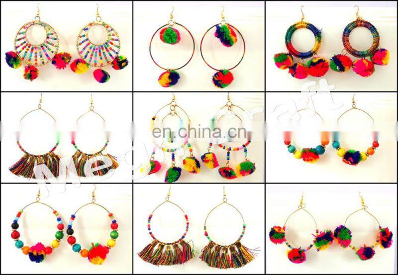 Designer Dangle Fashion Pom Pom Earrings -Boho Banjara Bohemian gypsy Gota Pom Pom Earrings