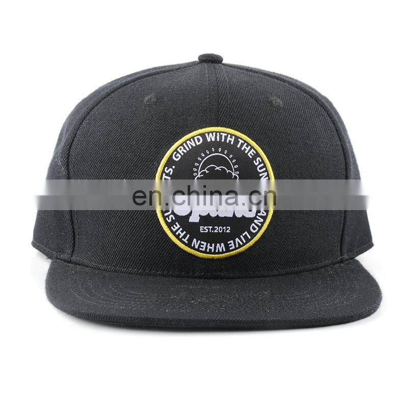 Custom made black embroidered patch boy snapback caps