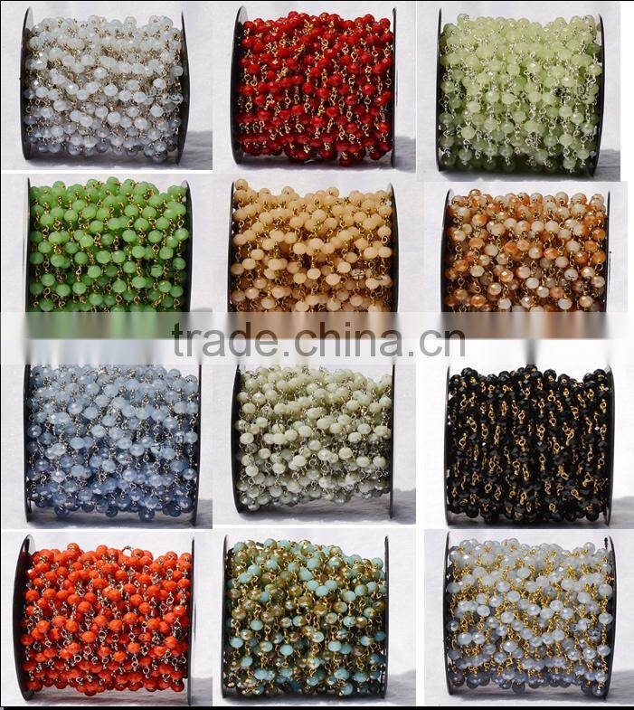 faceted colored crystal beads wrap chain gold plated wire chain for jewelry diy