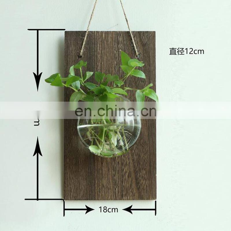Wall-mounted Glass Vase Home Decor Glass & Wooden Flower Pot Vintage Wood Wall Hanging Heart Shape Vase