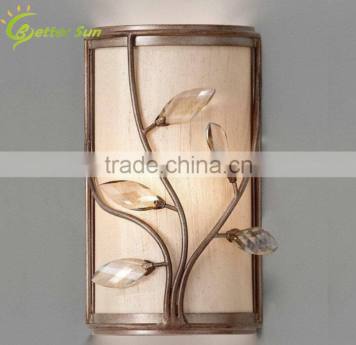 Rural Style Archaize Color 2 Lights Wrought Iron Cage Crystal Wall Lamp