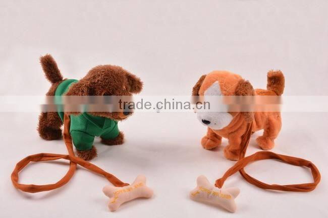 Led plush musical walk teddy dog toy with cord towing