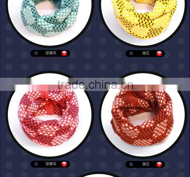 Small Plaid Pattern Unisex Boys Girls Acrylic Knitted Winter Circle Loop Scarf