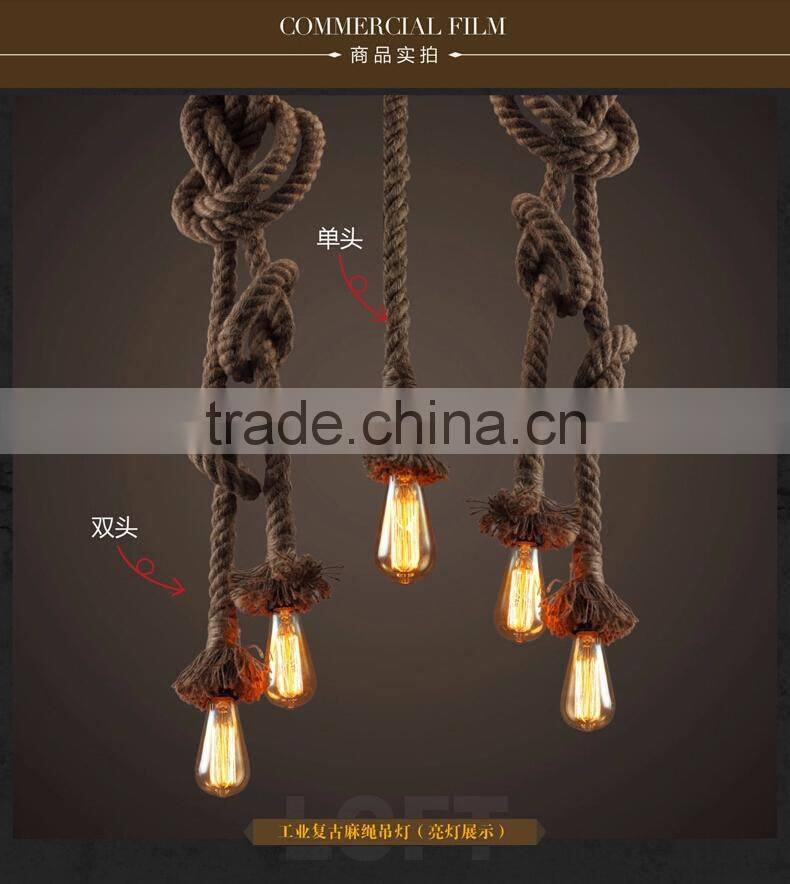 Retro DIY Art Hemp Rope Pendant Light 200cm Creative Art Chandelier Dining Room LED Droplight