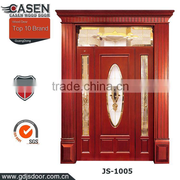 luxury decorative glass insert mahogany interior solid wood double doors