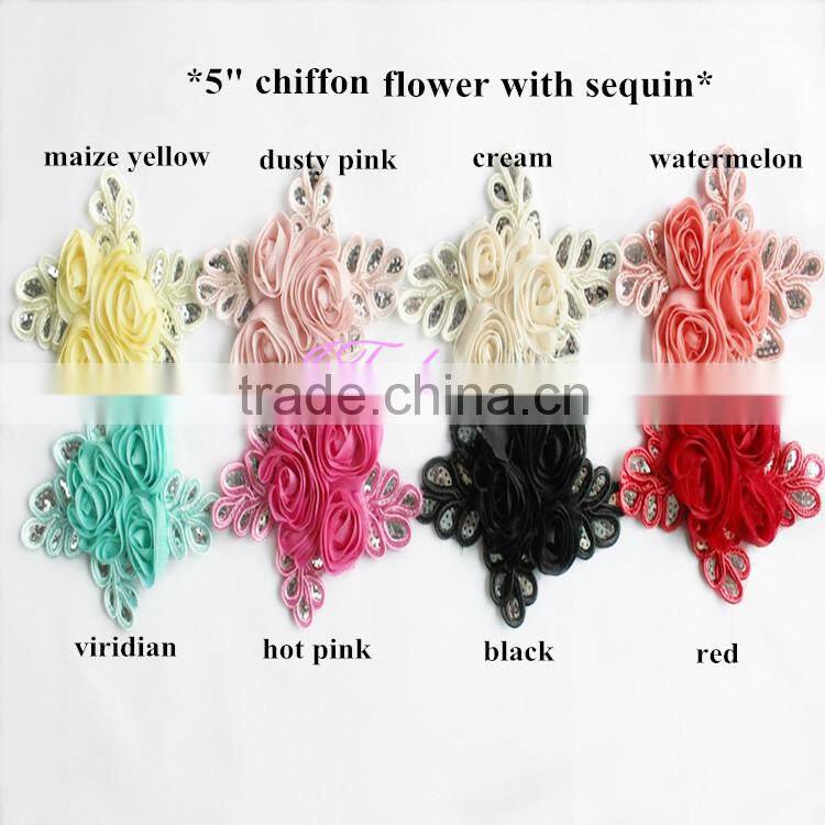 Chiffon Flower and Silver Leaf Sequin Flower Applique - DIY Flower Headbands - Bridal Applique