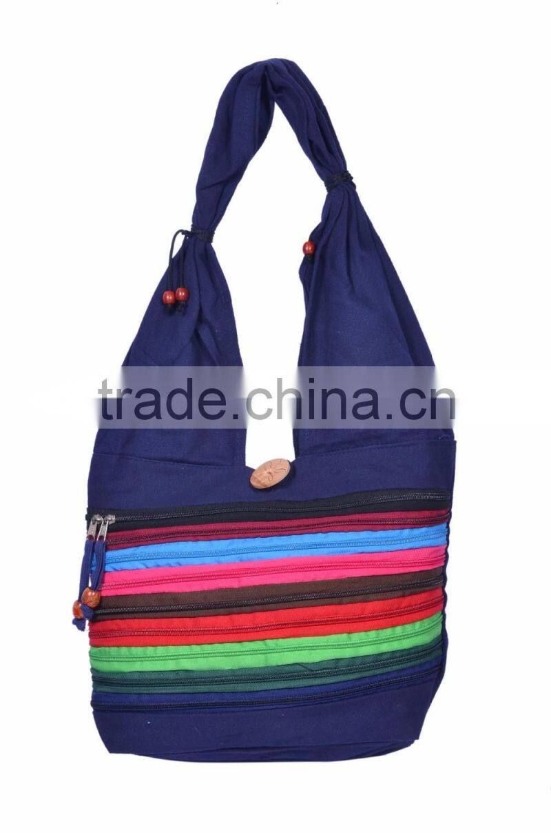 Cotton Fabric Multi Chain Shoulder Bag