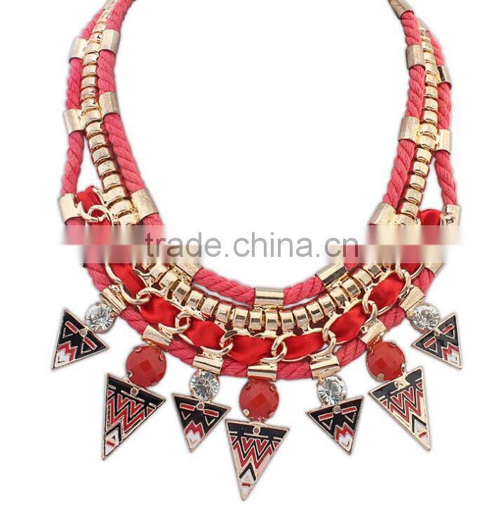 >>>New arrival chunky cord enamel handmade triangle statement crystal necklace/
