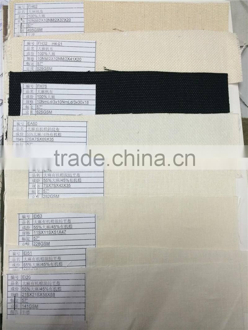 jiaxing dyed color pure hemp and hemp mix organic cotton hemp fabric