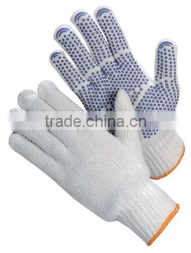 string knit gloves with PVC-dots on both sides, knit string glove, working gloves