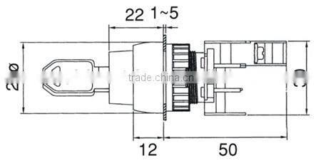 22mm 2 Position Key Lock Switch, Selector Switch, IP65, W/P (KS/KSN222)