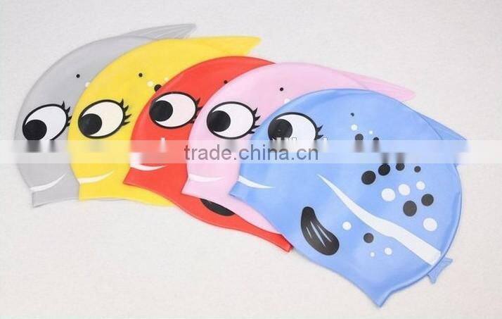 China supplier Fish Shark shape funny swimming cap silicone