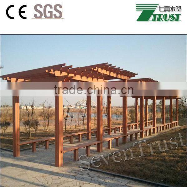 outdoor Anti-UV Wood Plastic Composite pergola with steel insert, beautiful beam corner