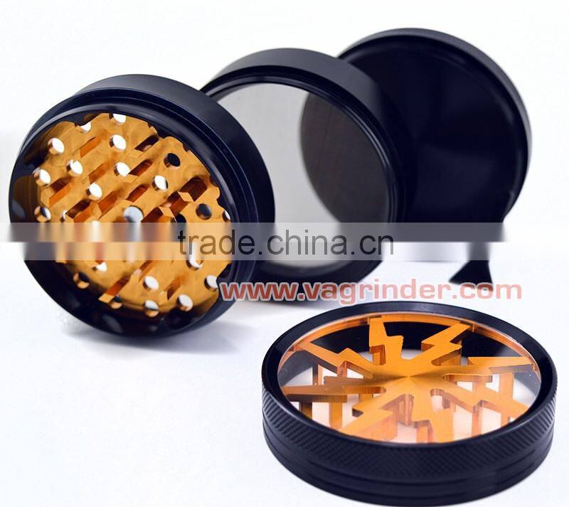Lightning Aluminum 4-Part Tobacco Spice Tea Herb Grinder (2.5") with Pollen Catcher, Cleaning Brush and Scraper (Orange)