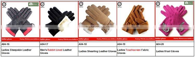 Factory Wholesale Ladies Black Wool Gloves with Fake Fur Cuff