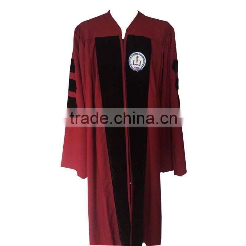 Hot Sell Red Graduation Gown With Black velvet