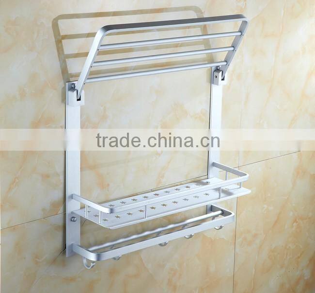 3 tier Bathroom Minimalist Towel Rack Shelf with Foldable Towel Bars/aluminum Wall Mounted bathroom rack