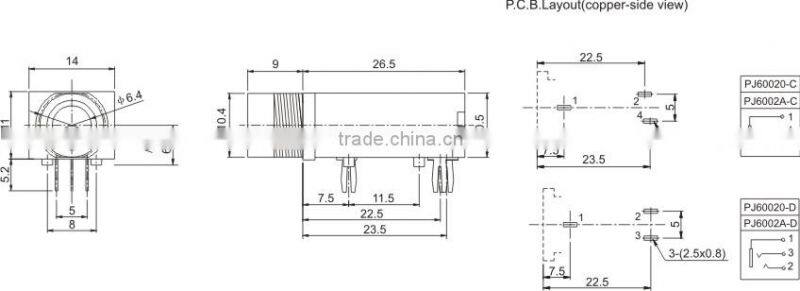 6.35 smd 4 pin rca female phone jack