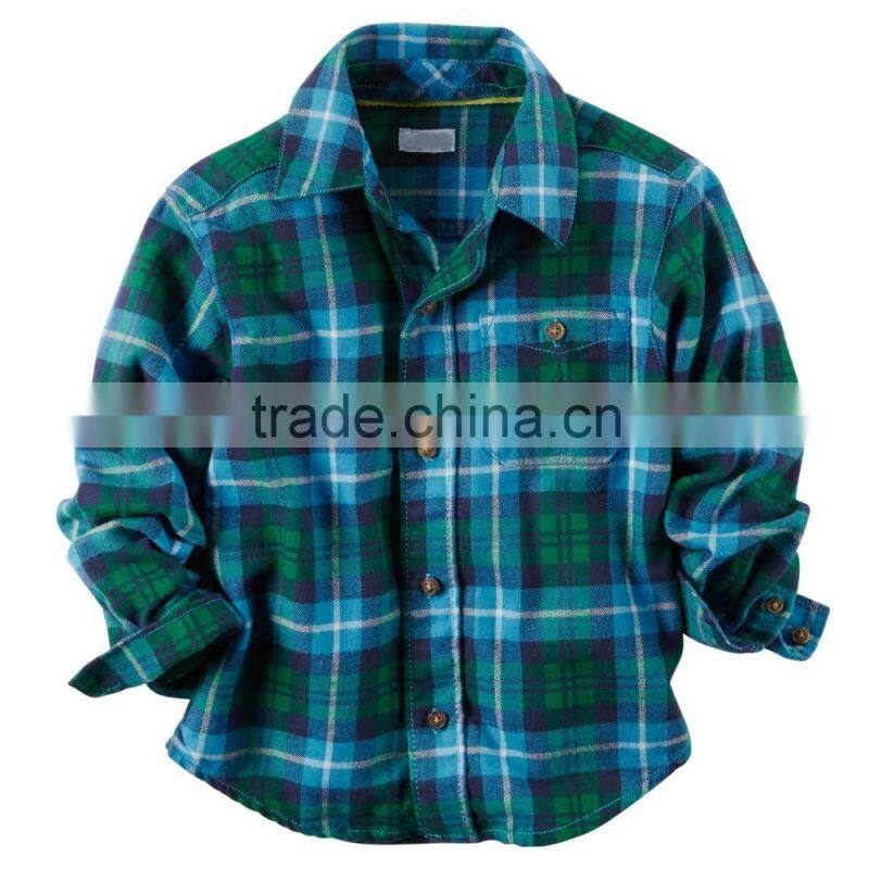 Wholesale Long Sleeve Cotton Plaid Flannel Button-Front Children Wear Shirt Classic Shirt For Boys