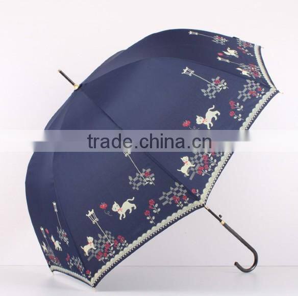23 inch stick crook handle silk print lady umbrellas