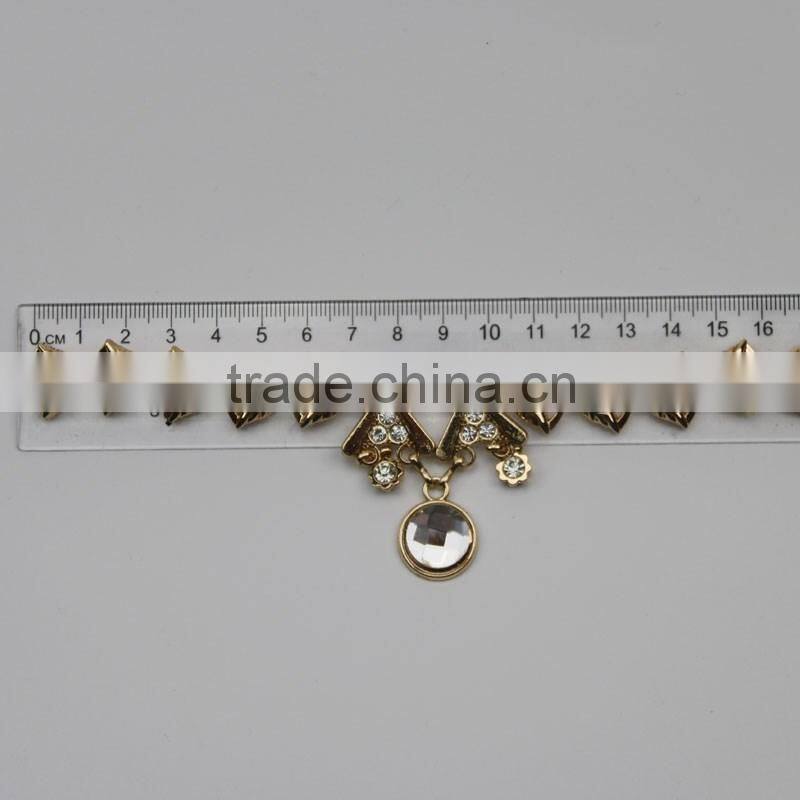 Fashion selling drop metal fancy crystal stone chain necklace for dresses
