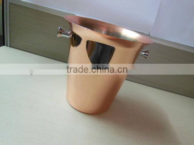 Stainless steel cocktail ice bucket with lugs finished in coppler plated