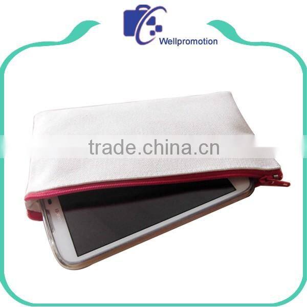 Fashion small size white canvas zipper cosmeitc pouch cosmetic bag